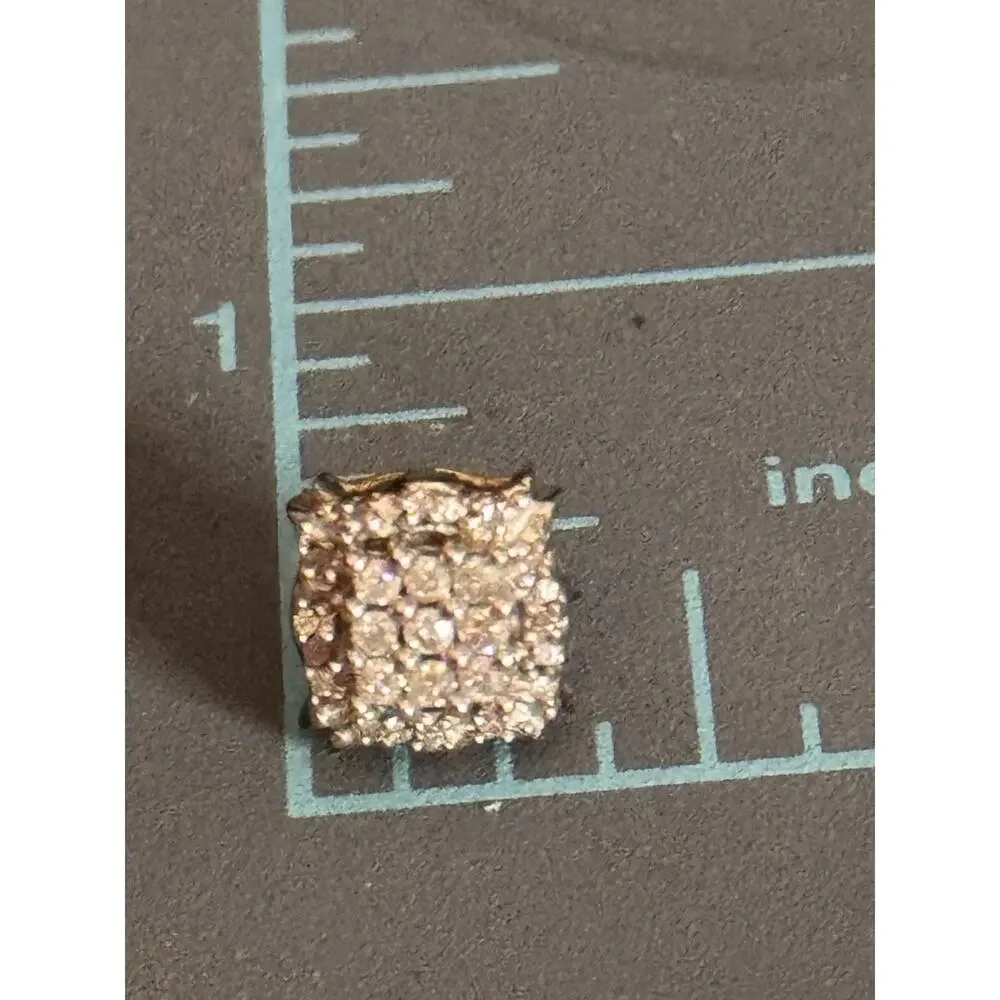 Vintage Sterling Silver 925 Pavé Diamond Square Stud Earrings Total 42 Diamonds - Picture 8 of 9